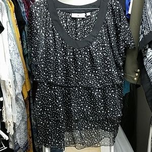 Ruffled Black Chiffon With Gray Polka Dots